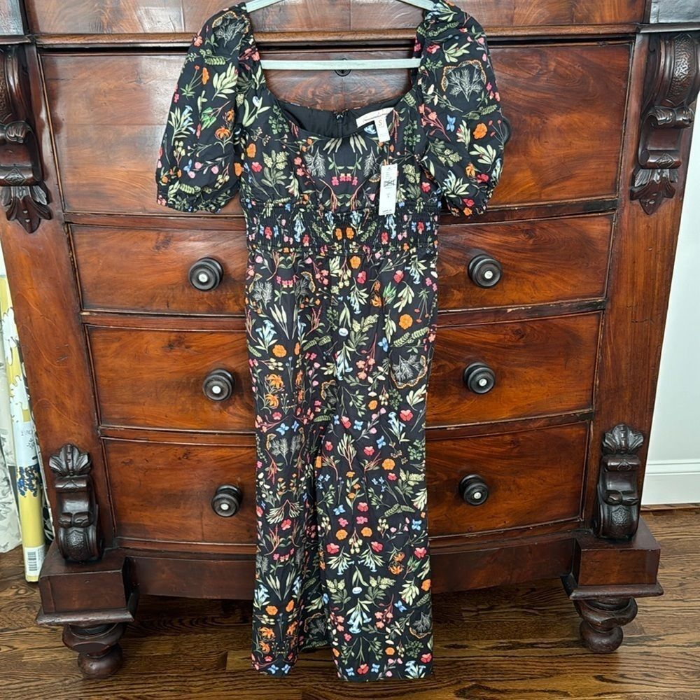 Hutch Puff-Sleeve Floral Jumpsuit by Anthropologie Color: BLACK MOTIF - Picture 5 of 9